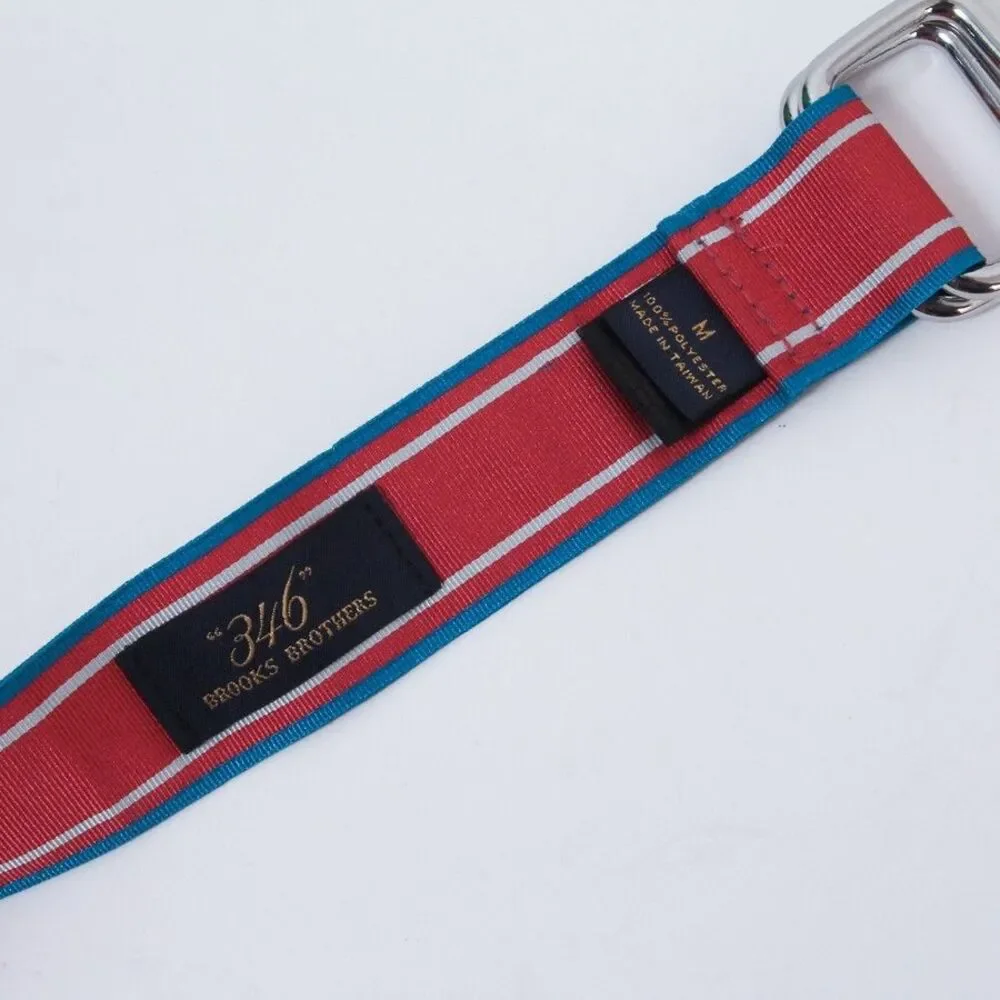 Brooks Brothers 346 Web Belt Red/Blue Striped D-Ring Canvas Mens Adjustable, M